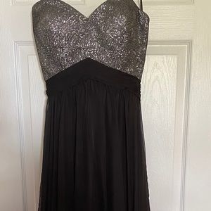 La Femme Strapless Black Chiffon & Silver Dress